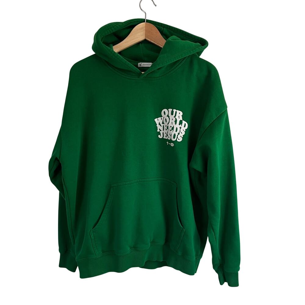 Elevated Faith Green Hoodie Our World Needs Jesus Women Size Medium